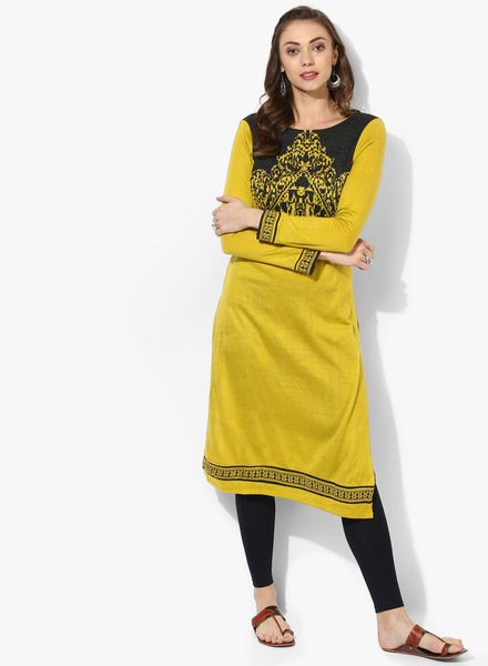 mustard yellow printed acrylic kurta