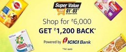 Super Value day (Shop for Rs.6000  get RS.1200 Cashback)